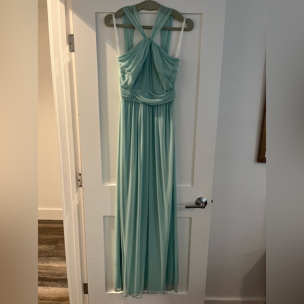 David’s Bridal aqua bridesmaid dress